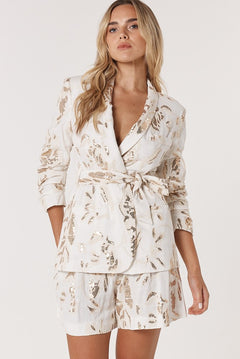 Ines Sequin Linen Blazer - Ecru