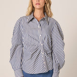 Aspen Asymmetrical Opening Shirt - Navy Stripe