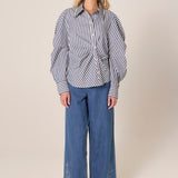 Aspen Asymmetrical Opening Shirt - Navy Stripe