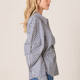 Aspen Asymmetrical Opening Shirt - Navy Stripe