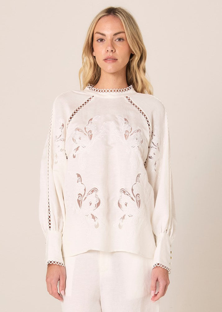Aven Embroidered Blouse - White