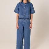 Sloane Embroidered Jean - Mid Blue