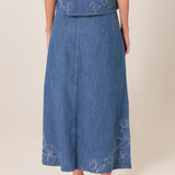Sloane Embroidered Denim Skirt - Mid Blue