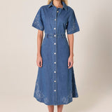 Sloane Embroidered Denim Dress - Mid Blue