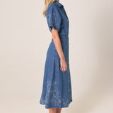 Sloane Embroidered Denim Dress - Mid Blue