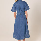 Sloane Embroidered Denim Dress - Mid Blue