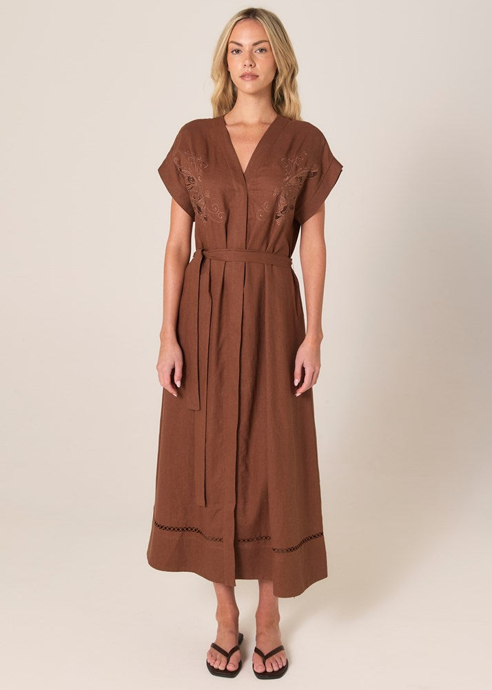 Aven Embroidered Dress - Cinnamon