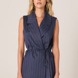 Zephyr Wrap Vest With Belt - Navy Pinstripe