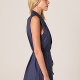 Zephyr Wrap Vest With Belt - Navy Pinstripe