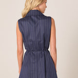 Zephyr Wrap Vest With Belt - Navy Pinstripe
