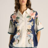 Solara Placement Print Collared Shirt - Navy Print