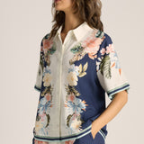 Solara Placement Print Collared Shirt - Navy Print