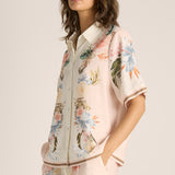 Solara Placement Print Collared Shirt - Pink Print