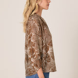 Tallulah Split Neck Blouse - Brown Petal Print