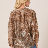 Tallulah Split Neck Blouse - Brown Petal Print