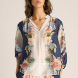 Solara Split Neck Blouse - Navy Print