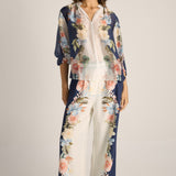 Solara Split Neck Blouse - Navy Print