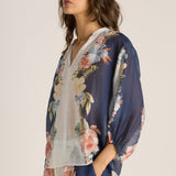Solara Split Neck Blouse - Navy Print