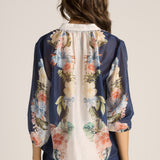 Solara Split Neck Blouse - Navy Print