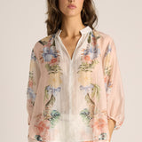 Solara Split Neck Blouse - Pink Print