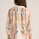 Solara Split Neck Blouse - Pink Print