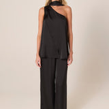 Dahlia Satin One Shoulder Top - Black