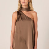 Dahlia Satin One Shoulder Top - Bronze