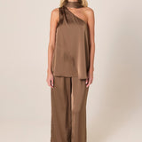 Dahlia Satin One Shoulder Top - Bronze