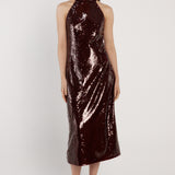 Juliette Sequin Halter Dress - Maroon