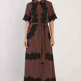 Cyra Linen Lace Dress - Chocolate
