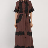 Cyra Linen Lace Dress - Chocolate