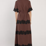 Cyra Linen Lace Dress - Chocolate