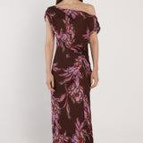 Margo One Shoulder Dress - Dark Flower Print