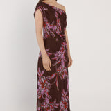 Margo One Shoulder Dress - Dark Flower Print