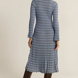 Nesta Check Knit Dress - Blue/Chocolate