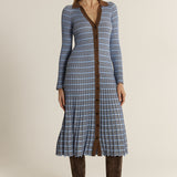 Nesta Check Knit Dress - Blue/Chocolate
