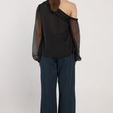 Aveline One Shoulder Flower Top - Black