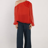 Aveline One Shoulder Flower Top - Red