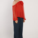 Aveline One Shoulder Flower Top - Red