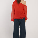 Aveline One Shoulder Flower Top - Red