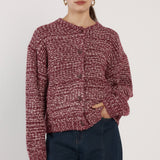 Quinn Boucle Bomber Knit - Burgundy/White