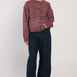Quinn Boucle Bomber Knit - Burgundy/White