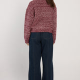 Quinn Boucle Bomber Knit - Burgundy/White