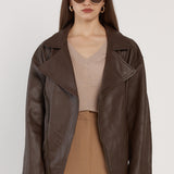 Fallon Leather Bomber - Chocolate