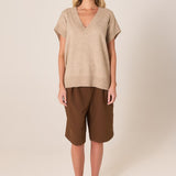 Rae V-Neck Vest - Brown Marle