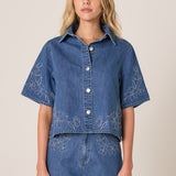 Sloane Embroidered Denim Shirt - Mid Blue