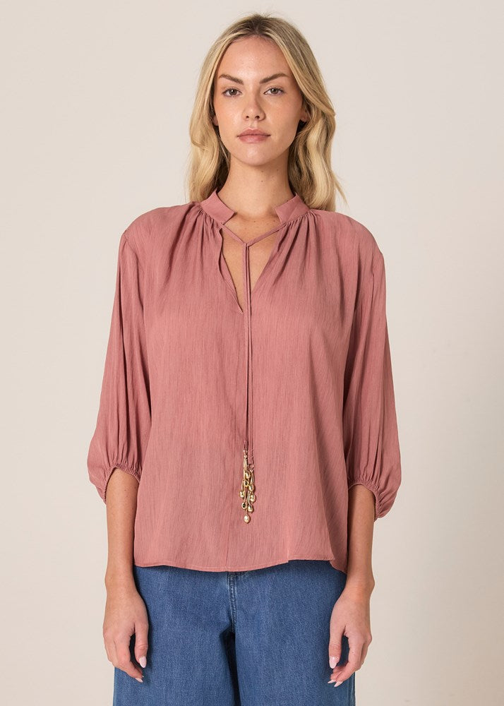 Shae Split Neck Blouse - Terracotta