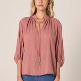 Shae Split Neck Blouse - Terracotta