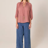 Shae Split Neck Blouse - Terracotta