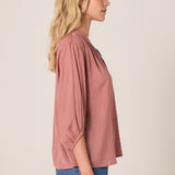 Shae Split Neck Blouse - Terracotta